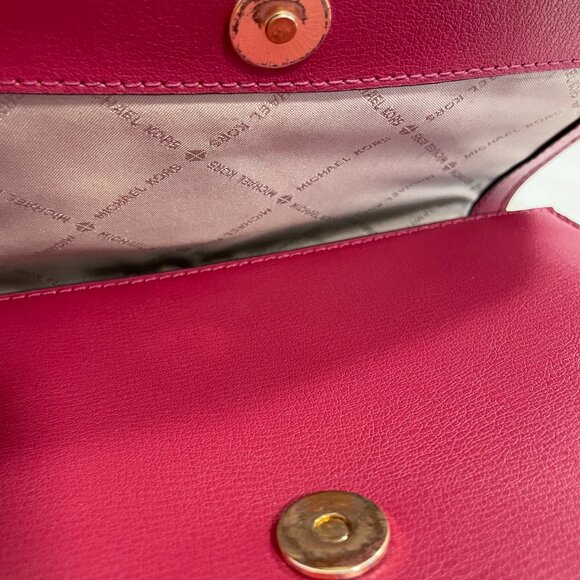 Michael Kors Ellis Medium Flap Messenger Shoulder Leather Bag Maroon - Picture 15 of 15